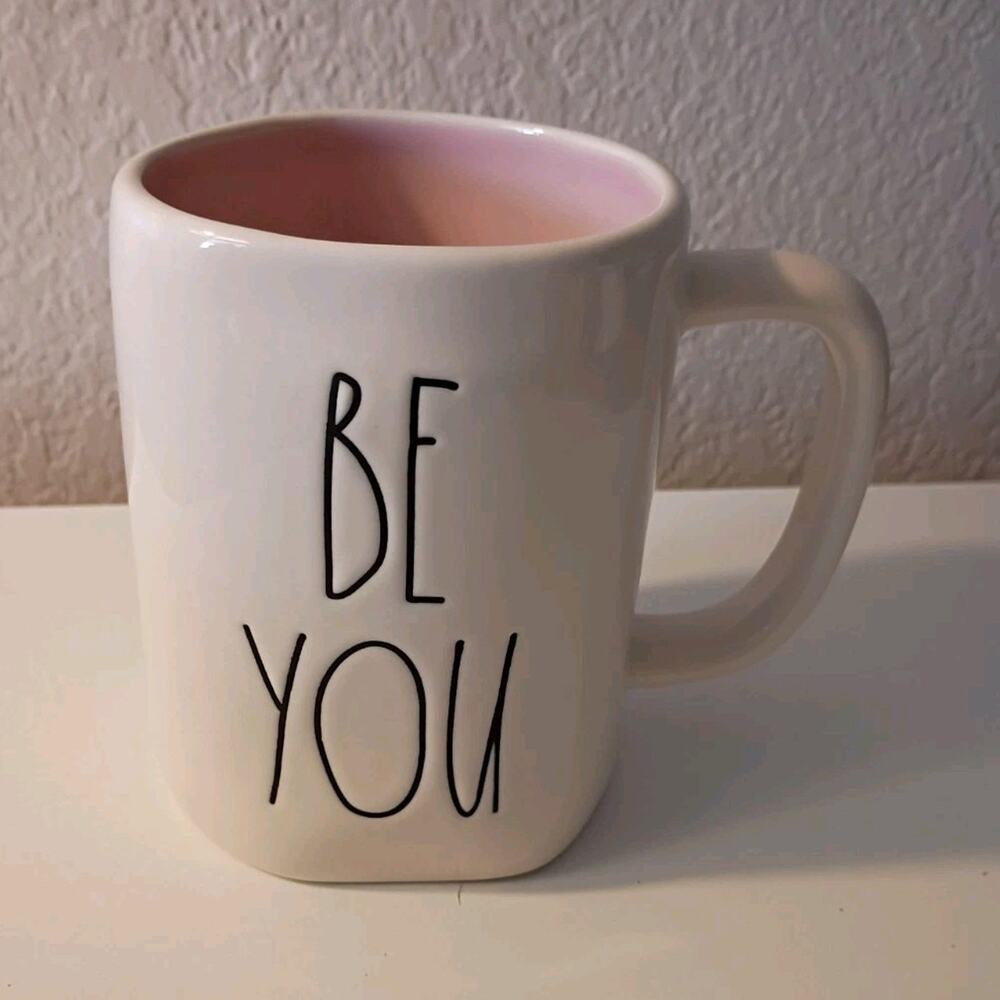 Rae Dunn Artisan Collection Ceramic Mug White Pink Be You Glossy Dishwasher Safe